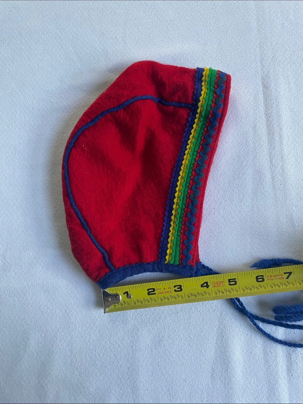 VINTAGE HANDMADE WOOL Bonnet Red Scandinavian Hat Cap Winter Toddler